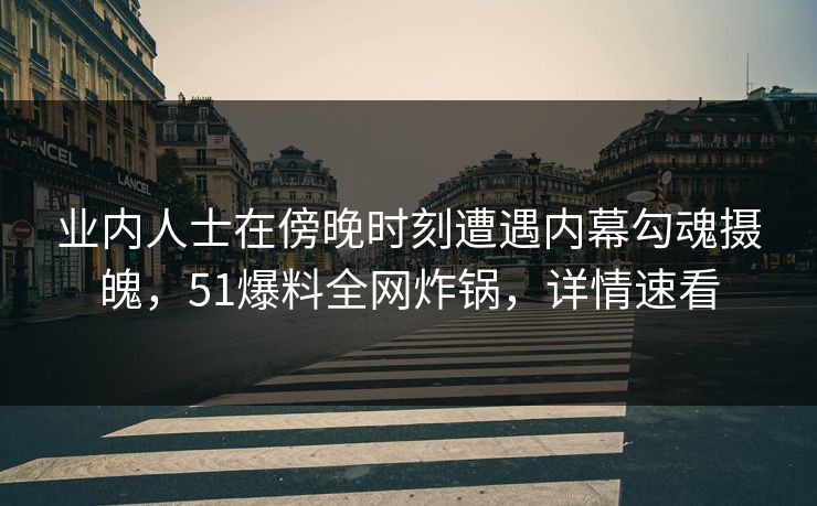 业内人士在傍晚时刻遭遇内幕勾魂摄魄，51爆料全网炸锅，详情速看