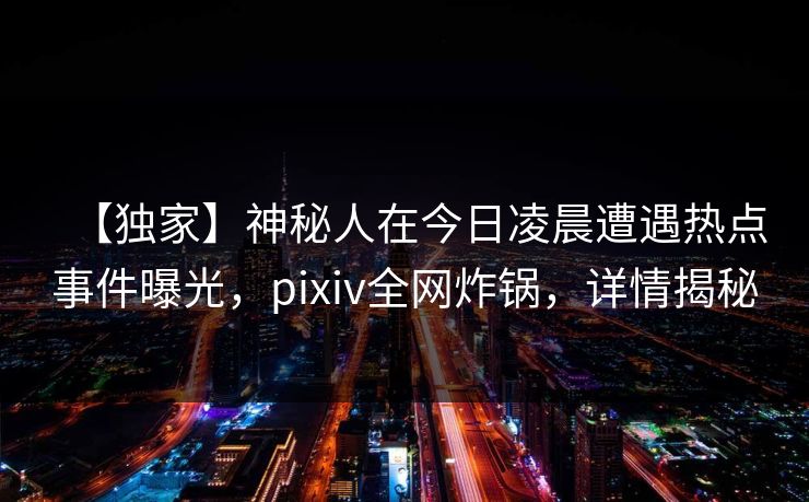 【独家】神秘人在今日凌晨遭遇热点事件曝光,pixiv全网炸锅,详情揭秘